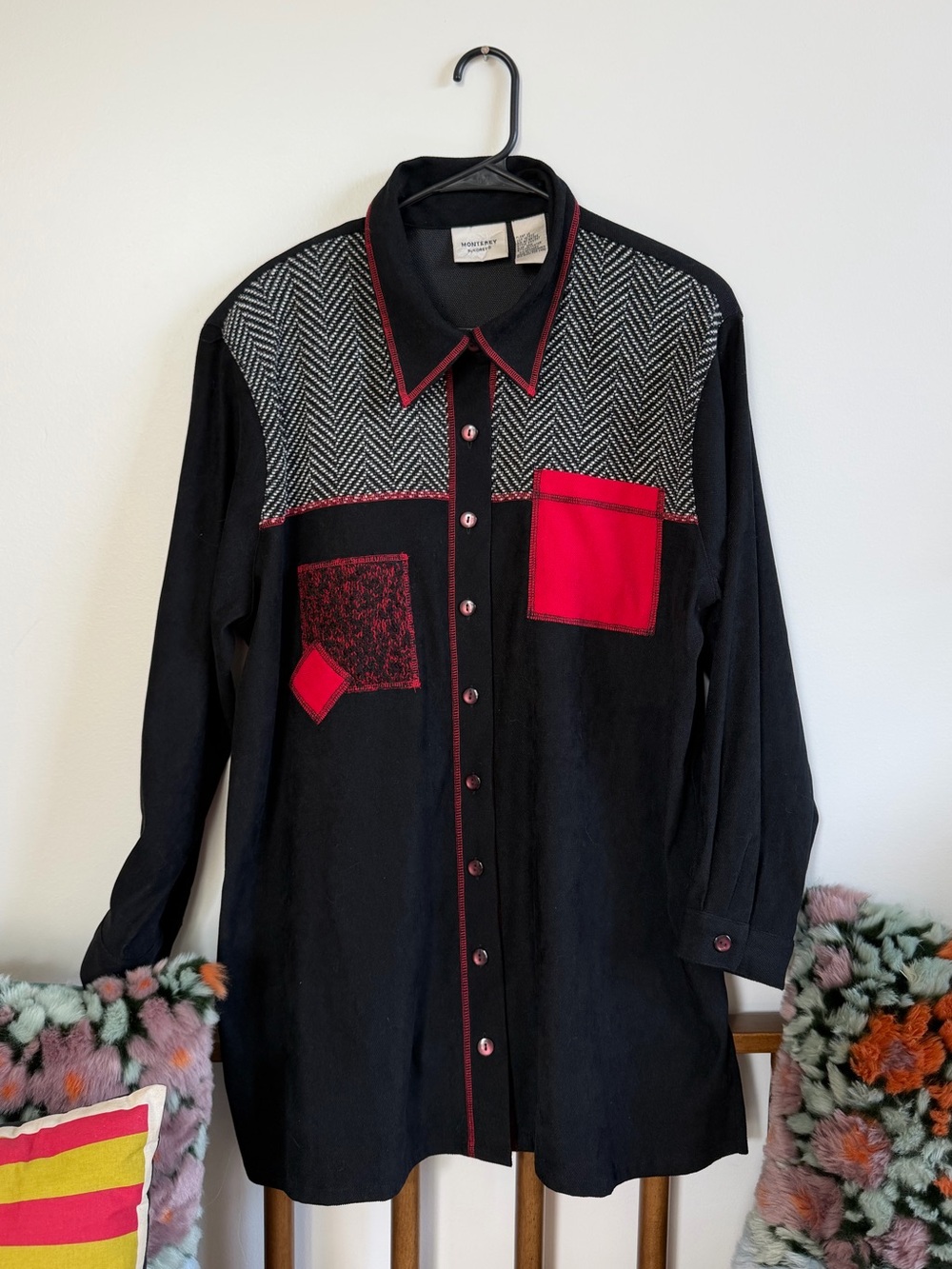 VINTAGE HERRINGBONE PATCHWORK KNIT BUTTON DOWN